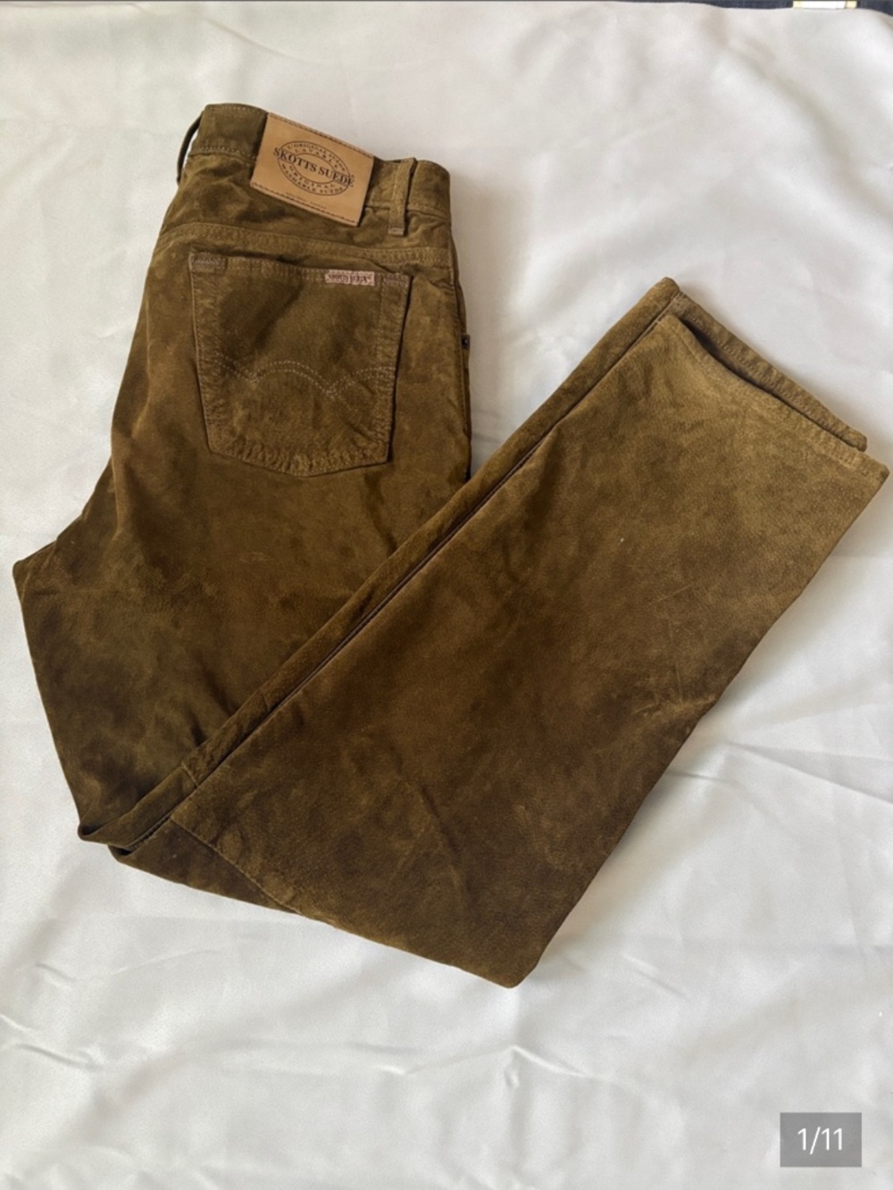 SKOTTS SUDE Shell Genuine Leather Classic Brown Corduroy Men Pants NWOT  Size 34